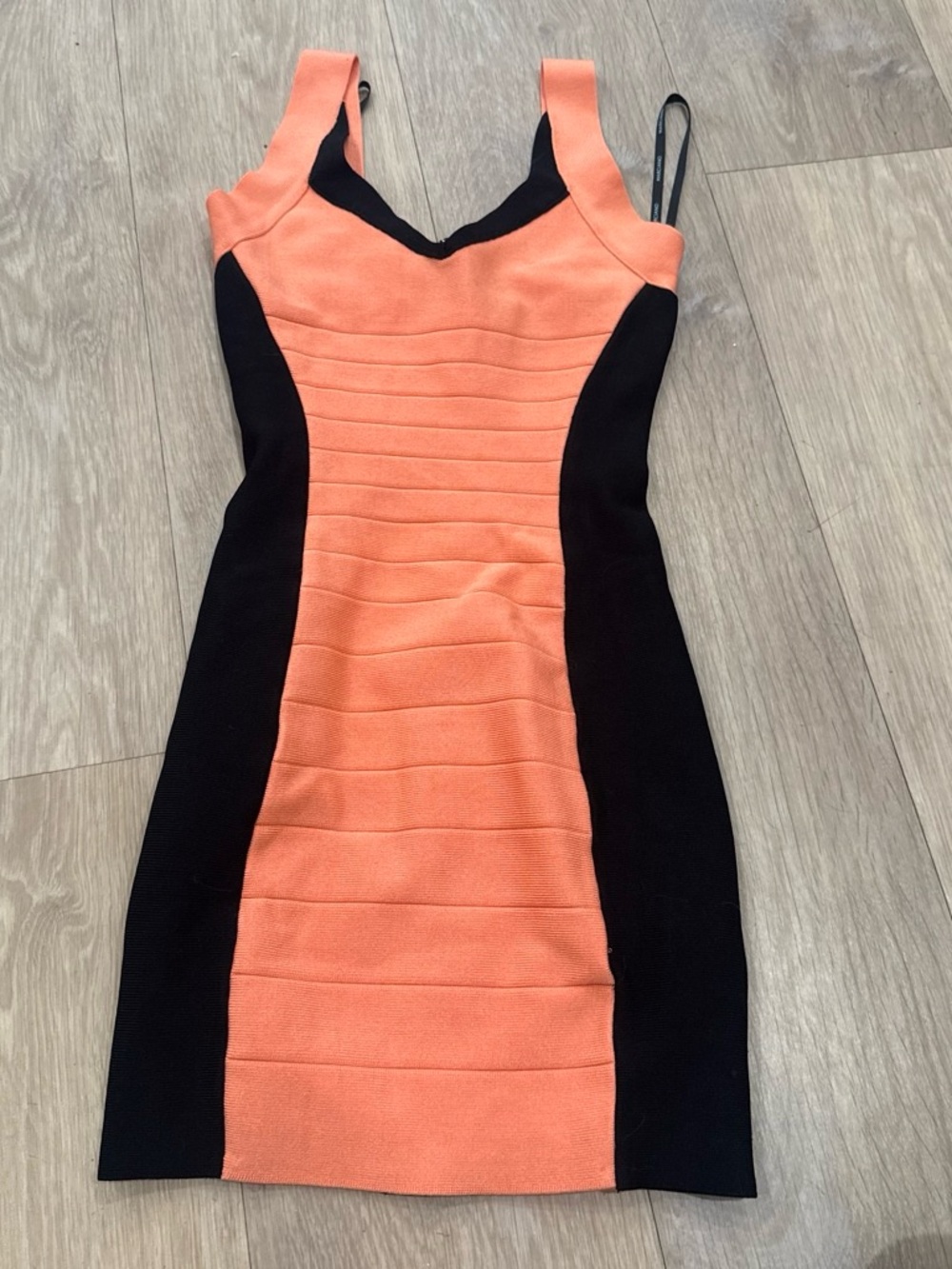 Marciano Coral and Black Panel Bodycon Mini Dress